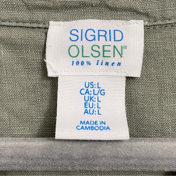 SIGRID OLSEN / Green Linen Long Sleeve Button Front Shirt Size L - Picture 4 of 12